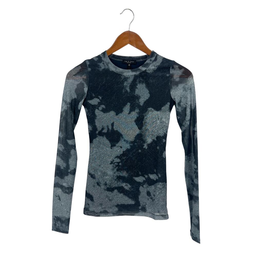 Rag & Bone Yana Printed Mesh Tee Silver Multi Long Sleeve XXS NWT - Picture 2 of 13